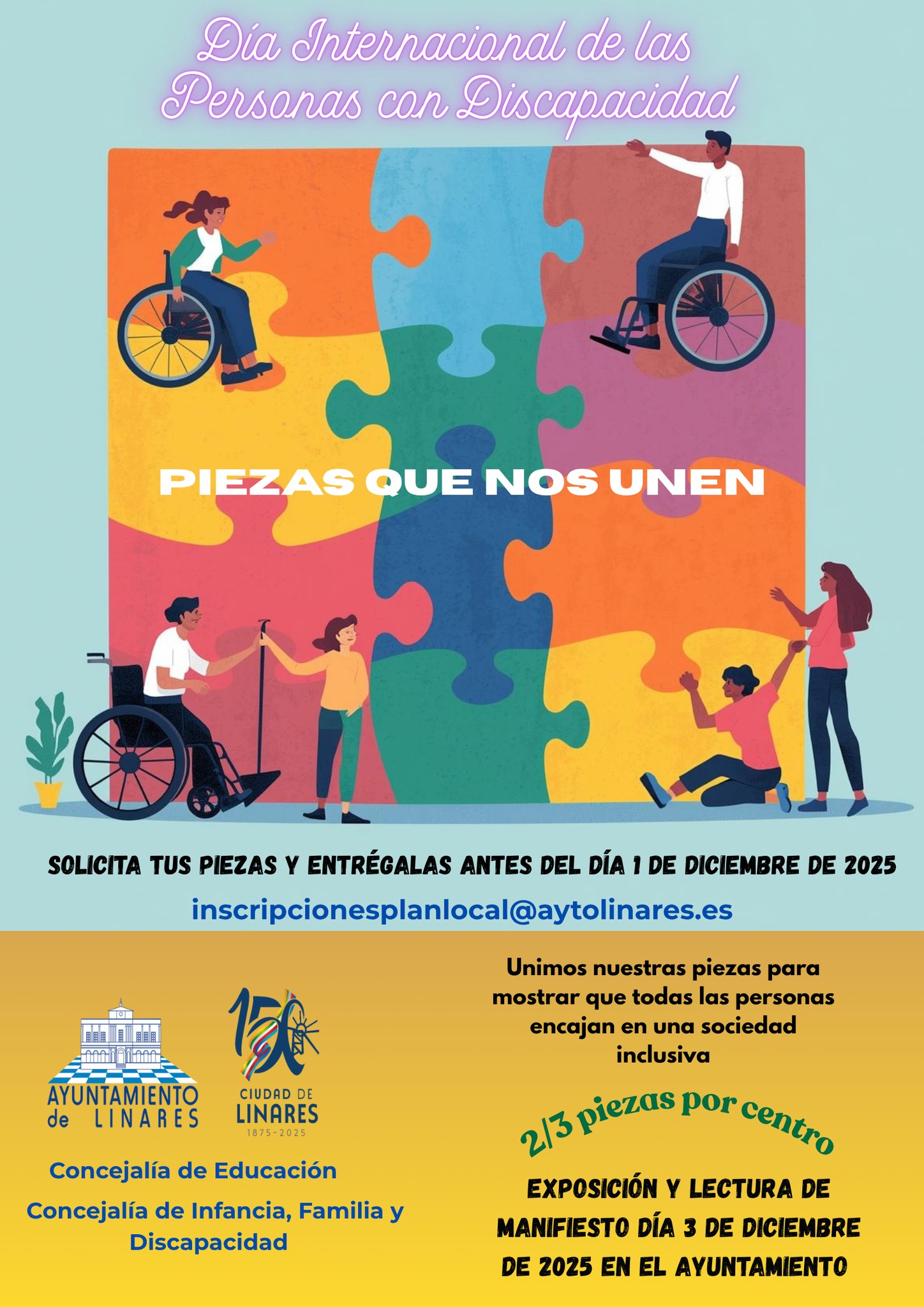 Imagen de Linares conmemora el Día Internacional de las Personas con Discapacidad con su segunda gala y la actividad escolar ‘Piezas que nos unen’.